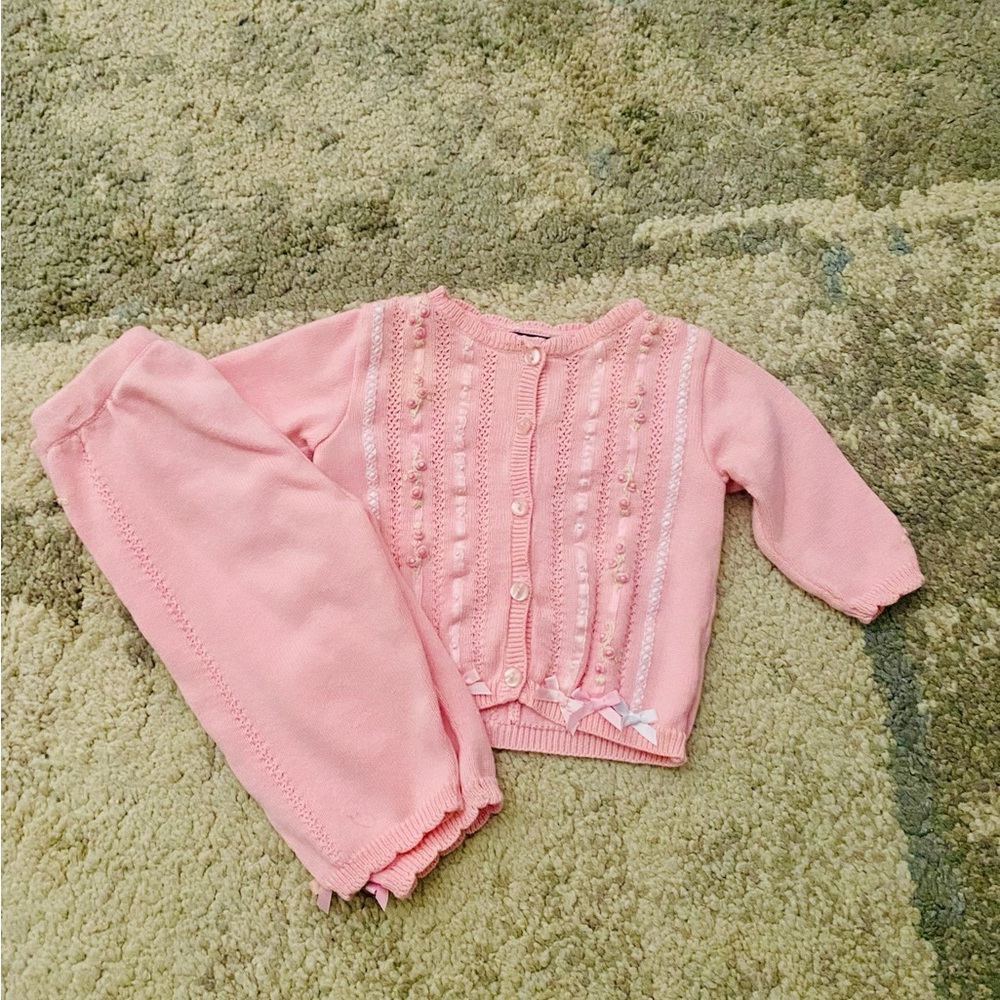 NWOT Hartstrings Pink Knit Cardigan and Pant Set